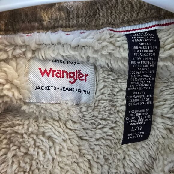 Wrangler Jacket Men's Large Tan Sherpa Lined Collared Long Sleeve Button Pockets - Picture 4 of 14